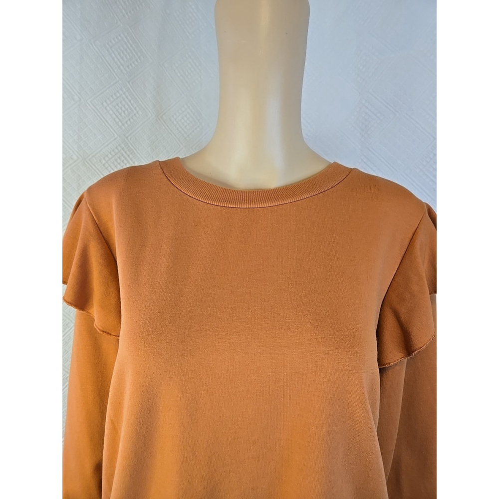 The Drop Rust Ruffle Shoulder Sweatshirt Large Soft Modal Blend Casual - Picture 5 of 8
